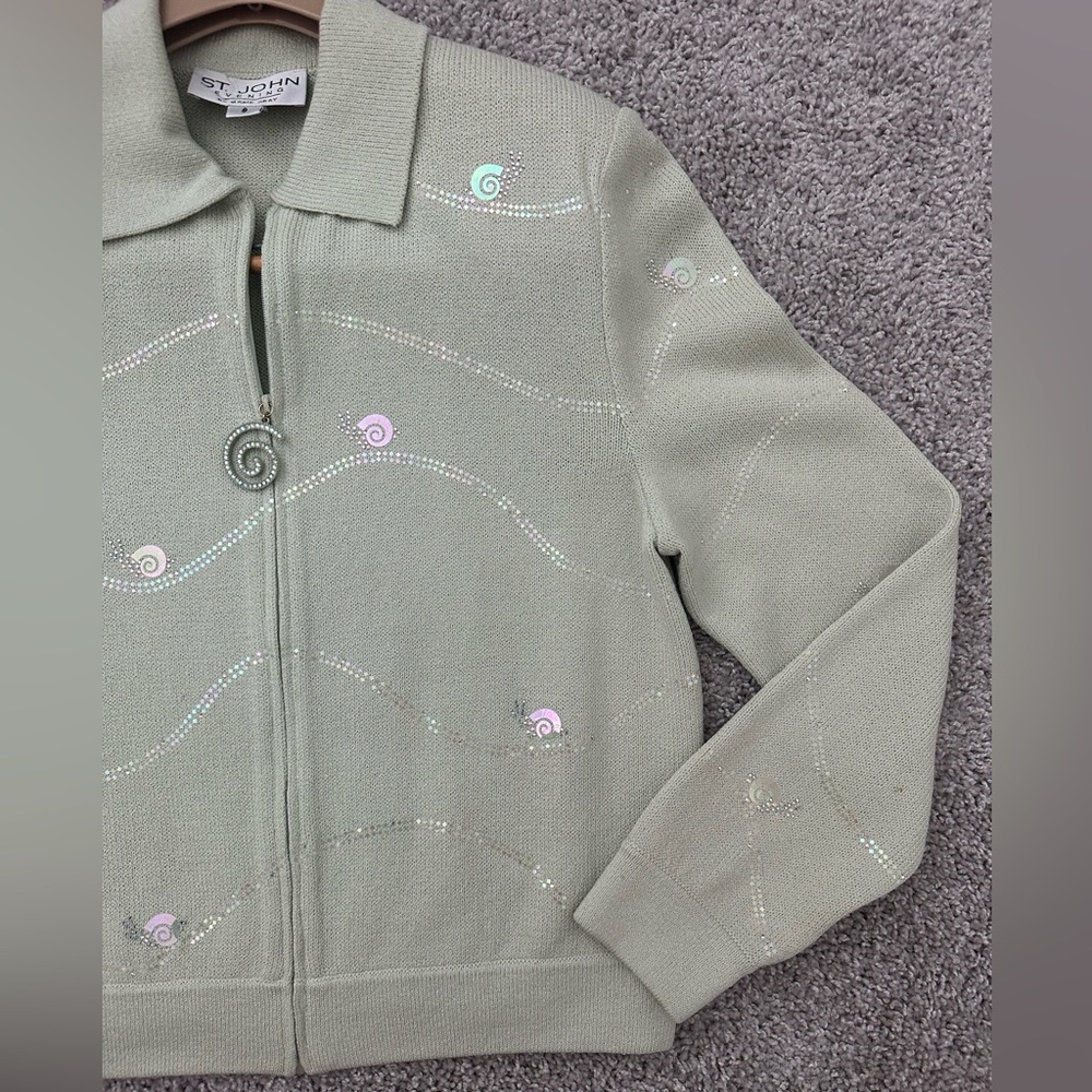 St John evening by Marie Gray light green knit zip up jacket